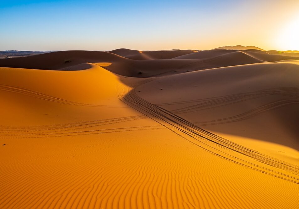 Sand,Dunes,At,Erg,Chebbi,Sahara,Desert,At,Sunset,Near
